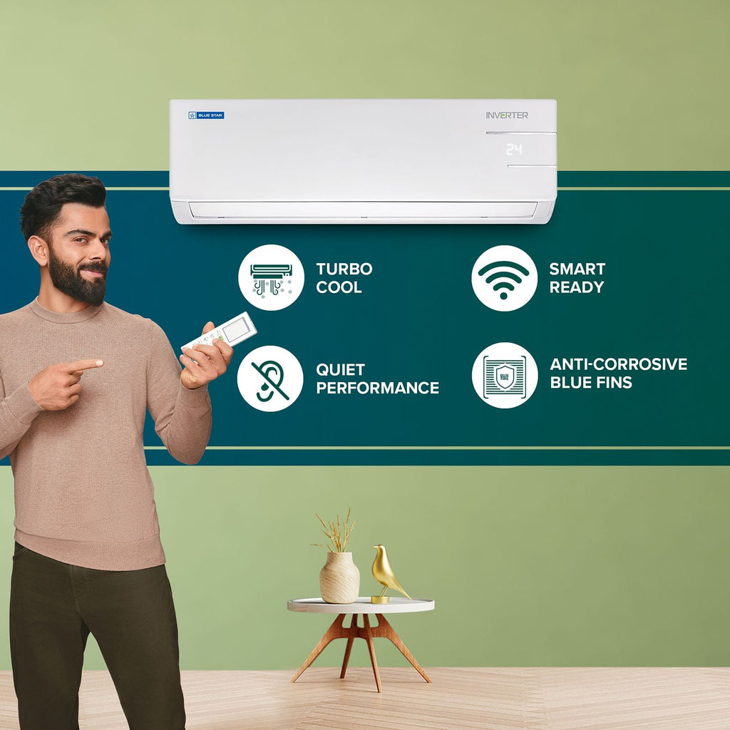 Blue Star Y Series 5 in 1 Convertible 1 Ton 3 Star Inverter Split AC with Dust Filter (Copper Condenser, IE312YNU)