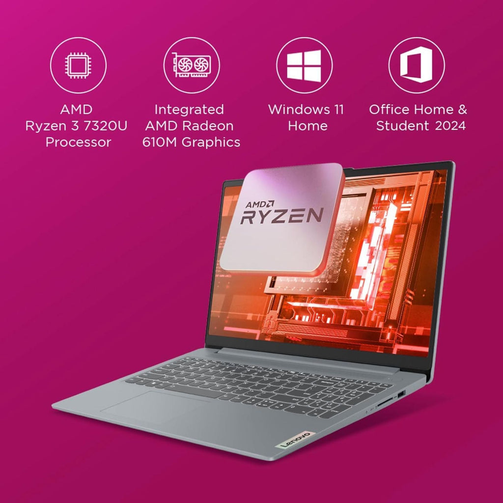 Lenovo IdeaPad Slim 3 15AMN8 AMD Ryzen 3 7320U Thin & Light Laptop (8GB, 512GB SSD, Windows 11 Home, 15.6 inch Full HD Display, MS Office 2024, Arctic Grey, 1.62 KG)