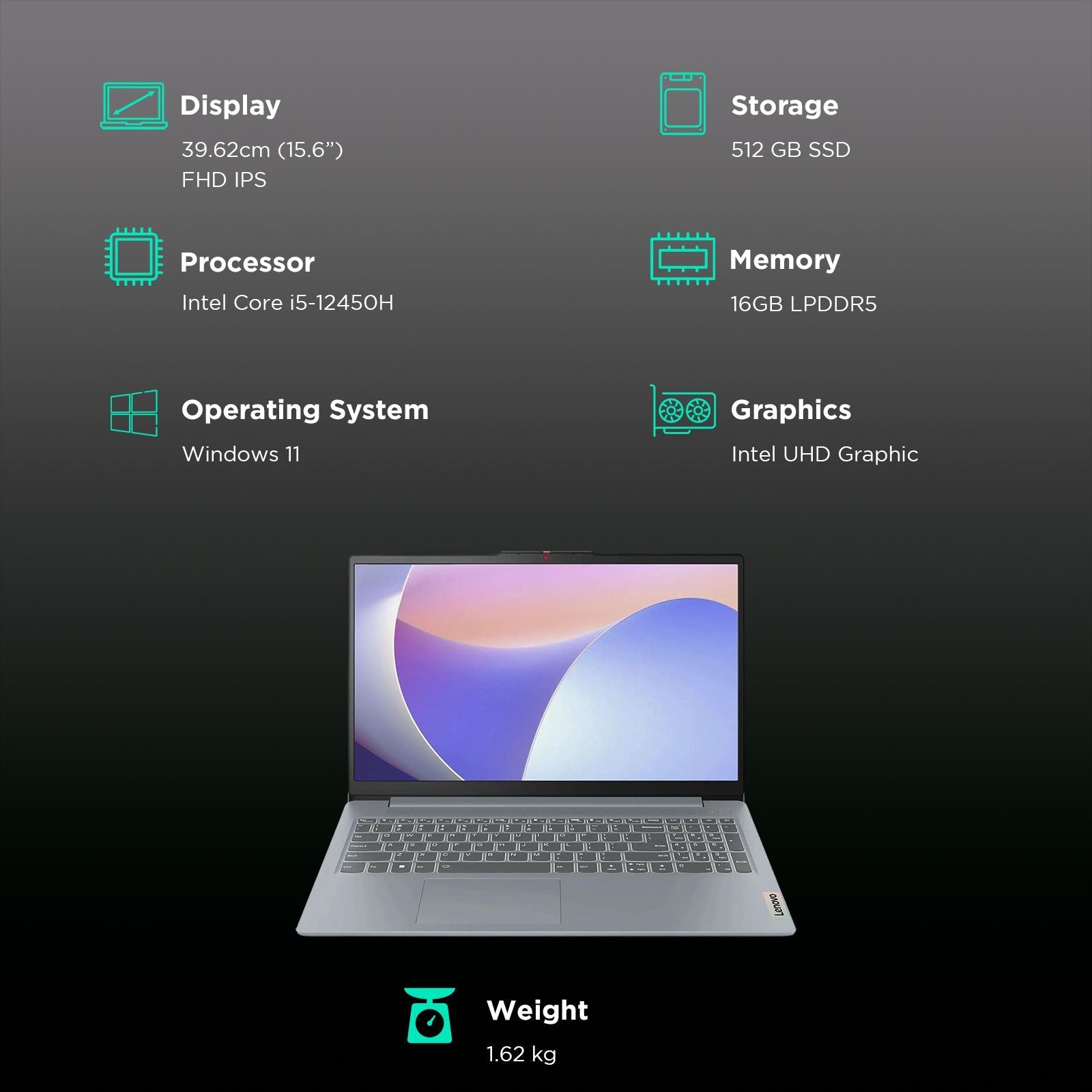 Lenovo IdeaPad Slim 3 15IAH8 Intel Core i5 12th Gen Thin & Light Laptop (16GB, 512GB SSD, Windows 11 Home, 15.6 inch Full HD IPS Display, MS Office 2024, Arctic Grey, 1.62 KG)