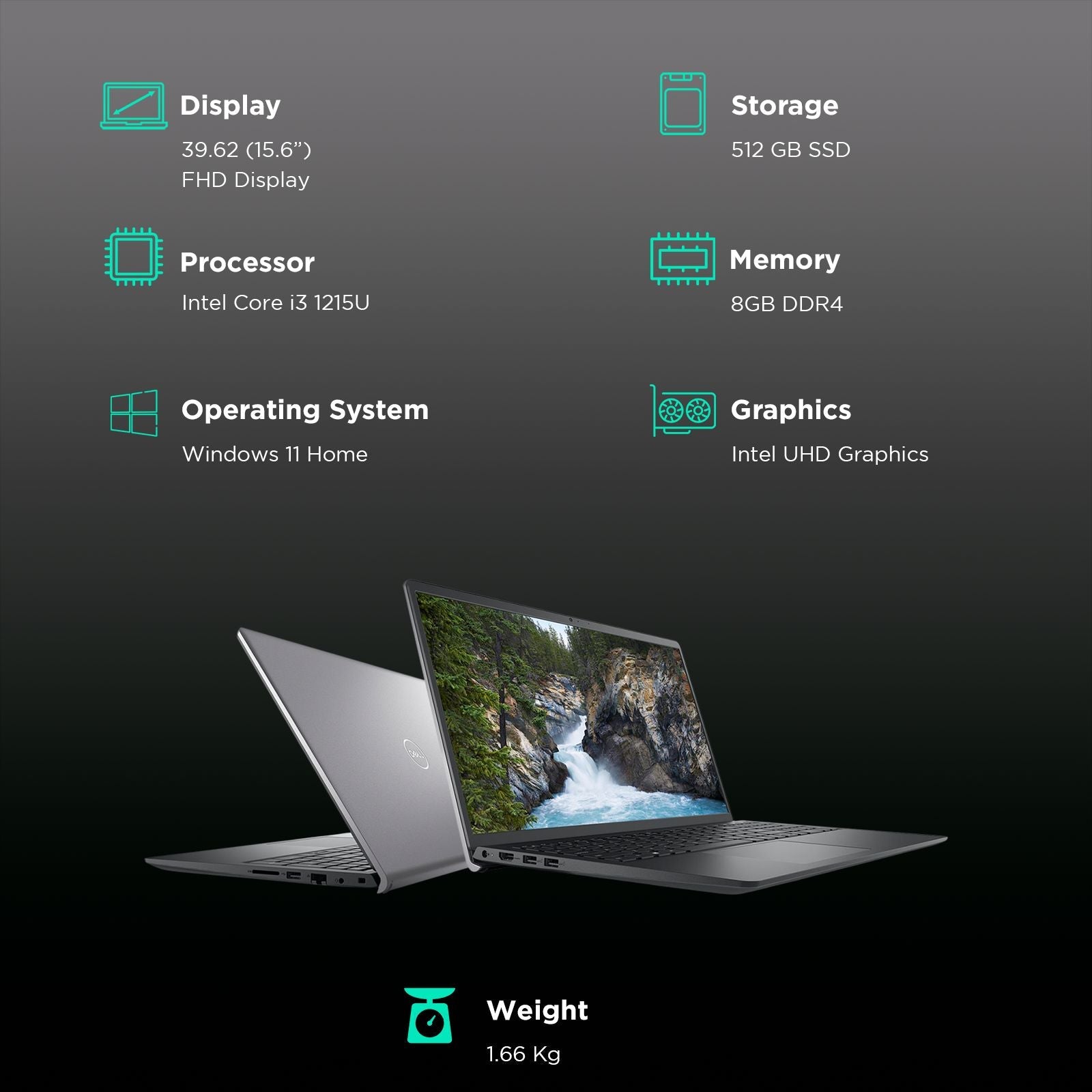 DELL Vostro 3520 Intel Core i3 12th Gen Thin & Light Laptop (8GB, 512 GB SSD, Windows 11, 15.6 inch Full HD Display, MS Office, Titan Grey, 1.66 KG)