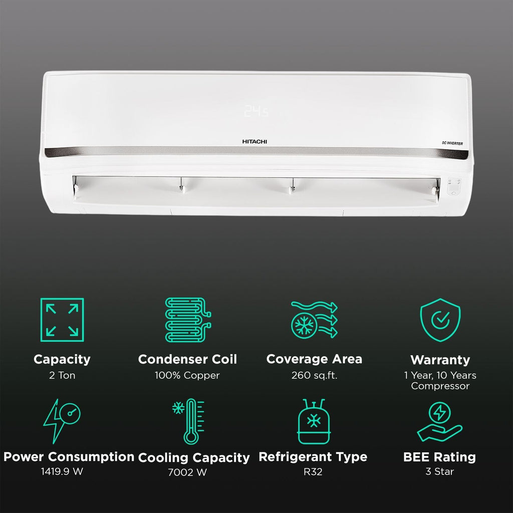 HITACHI iZen 3400SXL 2 Ton 3 Star Inverter Split AC with Anti Bacterial Super Fine Mesh Filter (Copper Condenser, RAS.G324PCCISS)
