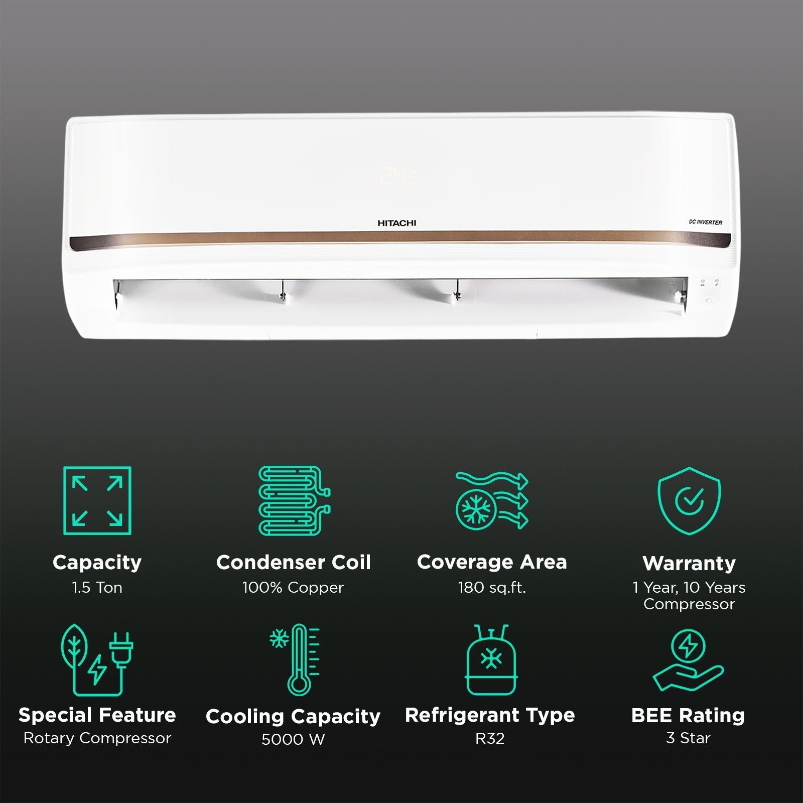 HITACHI iZen 3500STXL Convertible 1.5 Ton 3 Star Inverter Split AC with Anti Bacterial SuperFine Mesh Filter (Copper Condenser, RAS.V318PCCISH1)