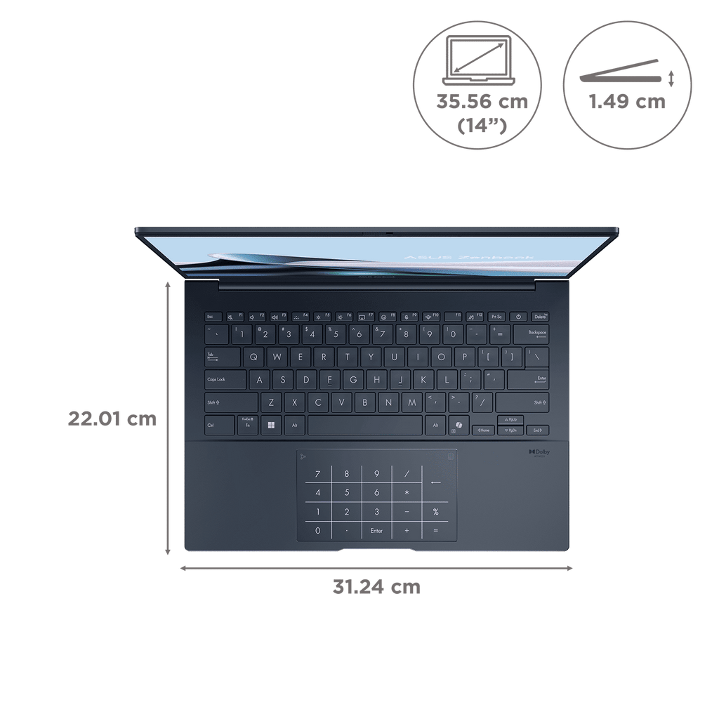 ASUS Zenbook 1 Intel Core Ultra 5 225H Touchscreen Notebook Laptop (16GB, 1TB SSD, Windows 11 Home, 14 inch OLED Display, MS Office 2024, Ponder Blue, 1.28 KG)