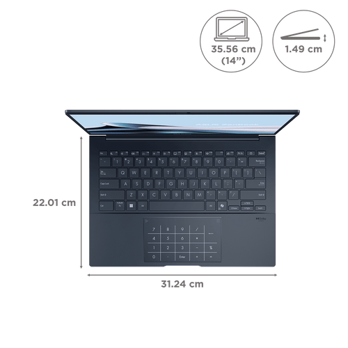 ASUS Zenbook 1 Intel Core Ultra 5 225H Touchscreen Notebook Laptop (16GB, 1TB SSD, Windows 11 Home, 14 inch OLED Display, MS Office 2024, Ponder Blue, 1.28 KG)