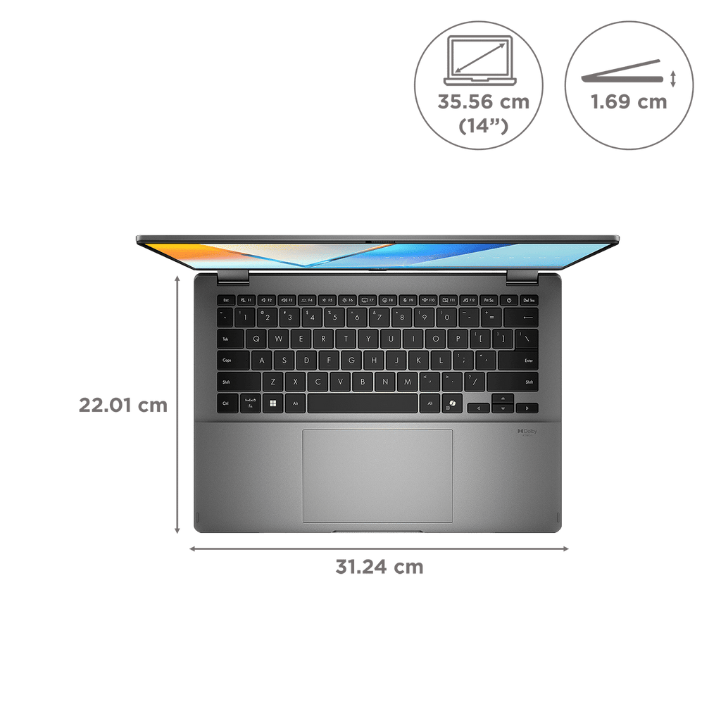 ASUS Vivobook 14 Flip Intel Core Ultra 5 Touchscreen 2-in-1 Laptop (16GB, 512GB SSD, Windows 11 Home, 14 inch OLED Display, MS Office Home 2024 & MS 365 Basic, Matte Gray, 1.57 KG)