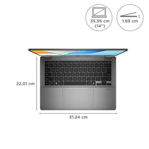 ASUS Vivobook 14 Flip Intel Core Ultra 5 Touchscreen 2-in-1 Laptop (16GB, 512GB SSD, Windows 11 Home, 14 inch OLED Display, MS Office Home 2024 & MS 365 Basic, Matte Gray, 1.57 KG)