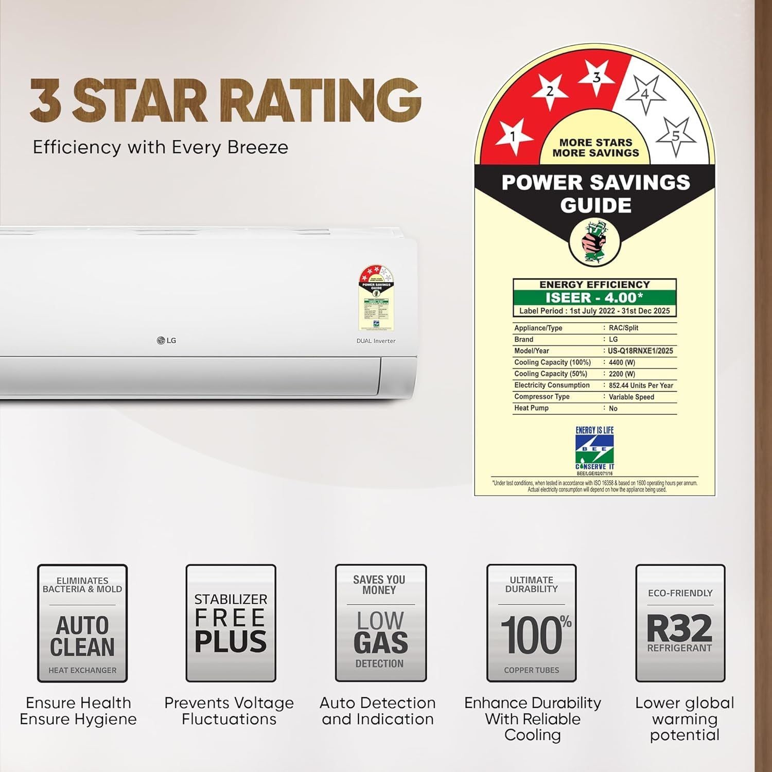 LG 6 in 1 Convertible 1.5 Ton 3 Star Dual Inverter Split AC with 6 Step Fan Speed (2025 Model, Copper Condenser, US-Q18RNXE.AMLG)