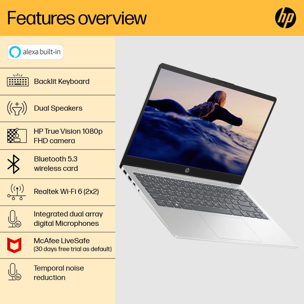 HP 14-em0214AU AMD Ryzen 5 Thin & Light Laptop (16GB, 512GB SSD, Windows 11 Home, 14 inch Full HD Display, Natural Silver, 1.4 KG)