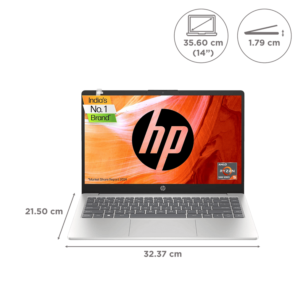HP 14-em0214AU AMD Ryzen 5 Thin & Light Laptop (16GB, 512GB SSD, Windows 11 Home, 14 inch Full HD Display, Natural Silver, 1.4 KG)