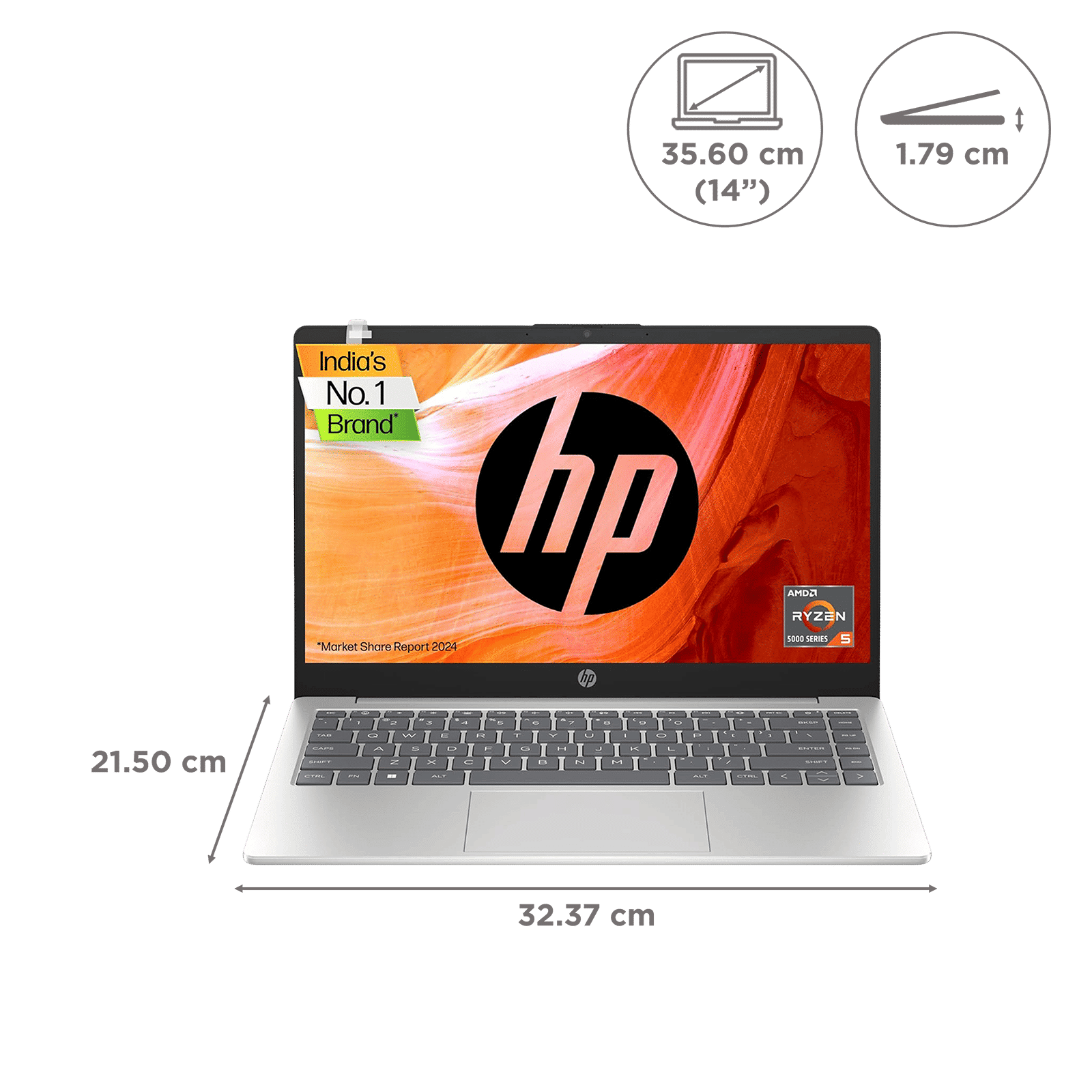 HP 14-em0214AU AMD Ryzen 5 Thin & Light Laptop (16GB, 512GB SSD, Windows 11 Home, 14 inch Full HD Display, Natural Silver, 1.4 KG)
