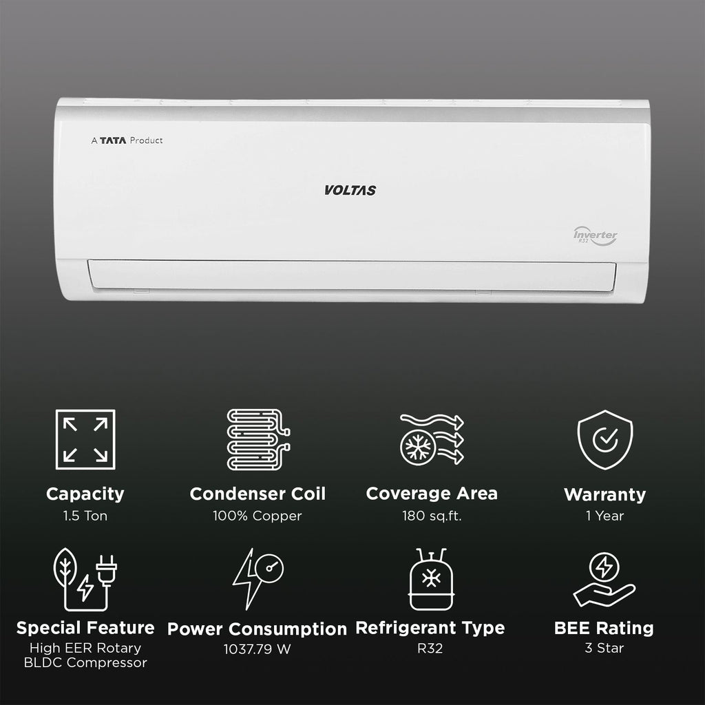 VOLTAS 183V Vertis Elite Marvel-1 Convertible 1.5 Ton 3 Star Inverter Split AC with Ice Wash Technology (2025 Model, Copper Condenser, 4503823)