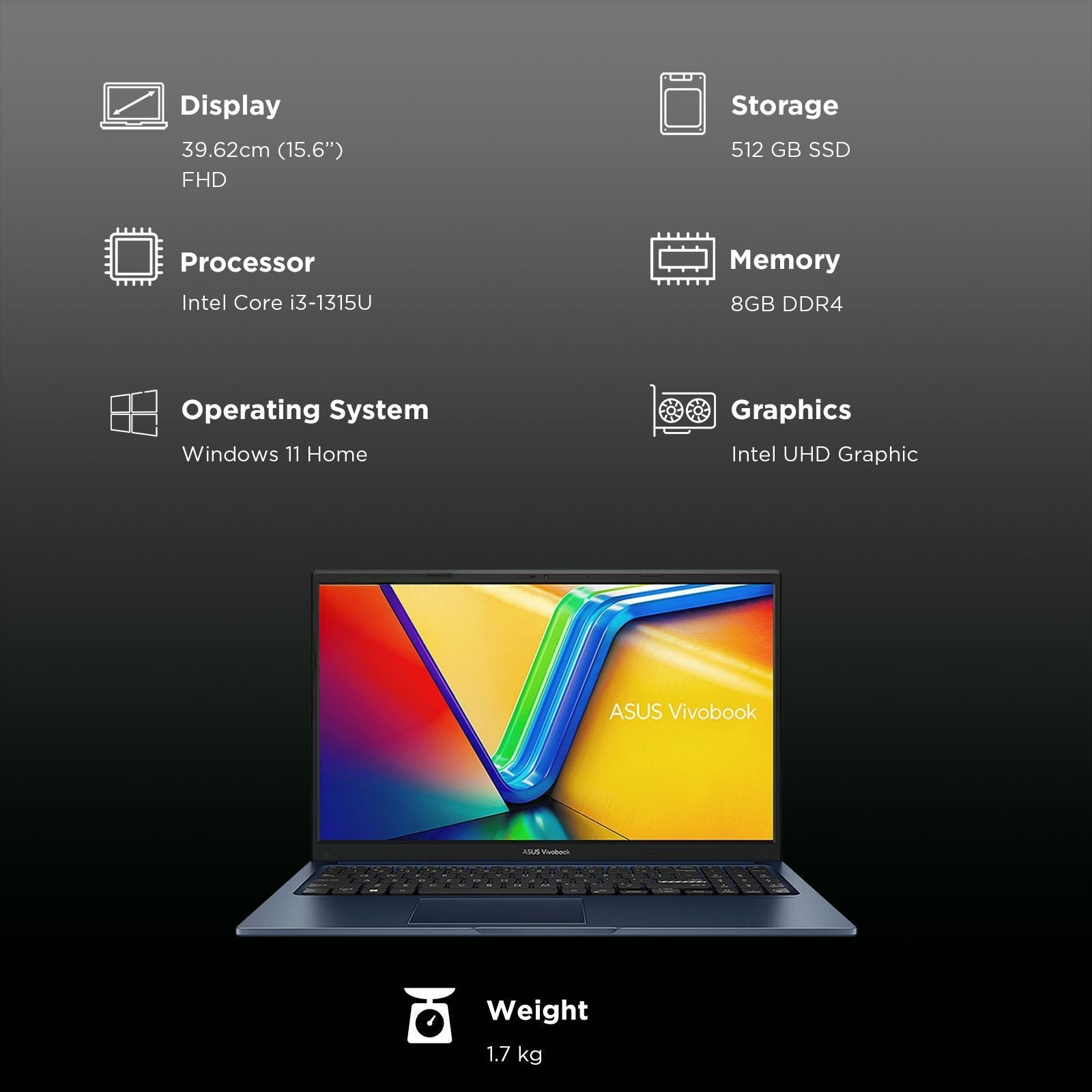 ASUS Vivobook 15 Intel Core i3 13th Gen Touchscreen Thin & Light Laptop (8GB, 512GB SSD, Windows 11 Home, 15.6 inch Full HD Display, MS Office Home 2024, Quiet Blue, 1.7 KG)
