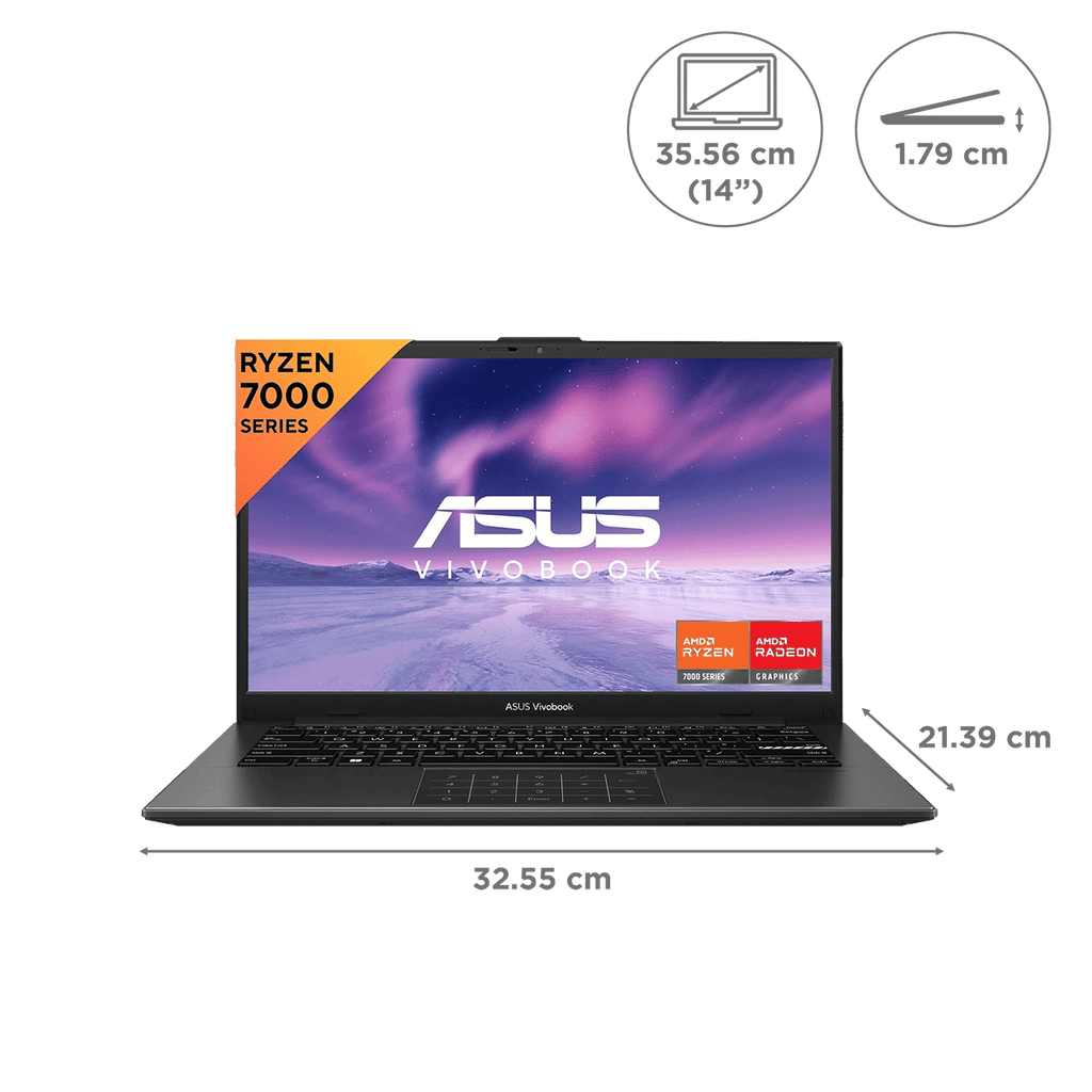 ASUS Vivobook Go 14 AMD Ryzen 3 7320U Thin & Light Laptop (8GB, 512GB SSD, Windows 11 Home, 14 inch Full HD Display, MS Office Home 2024, Mixed Black, 1.38 KG)
