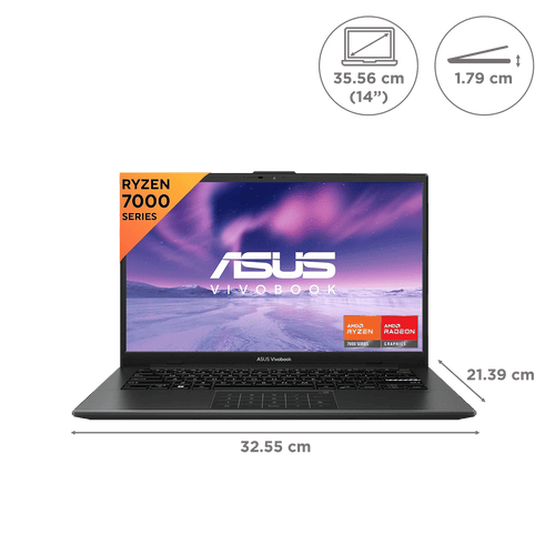 ASUS Vivobook Go 14 AMD Ryzen 3 7320U Thin & Light Laptop (8GB, 512GB SSD, Windows 11 Home, 14 inch Full HD Display, MS Office Home 2024, Mixed Black, 1.38 KG)