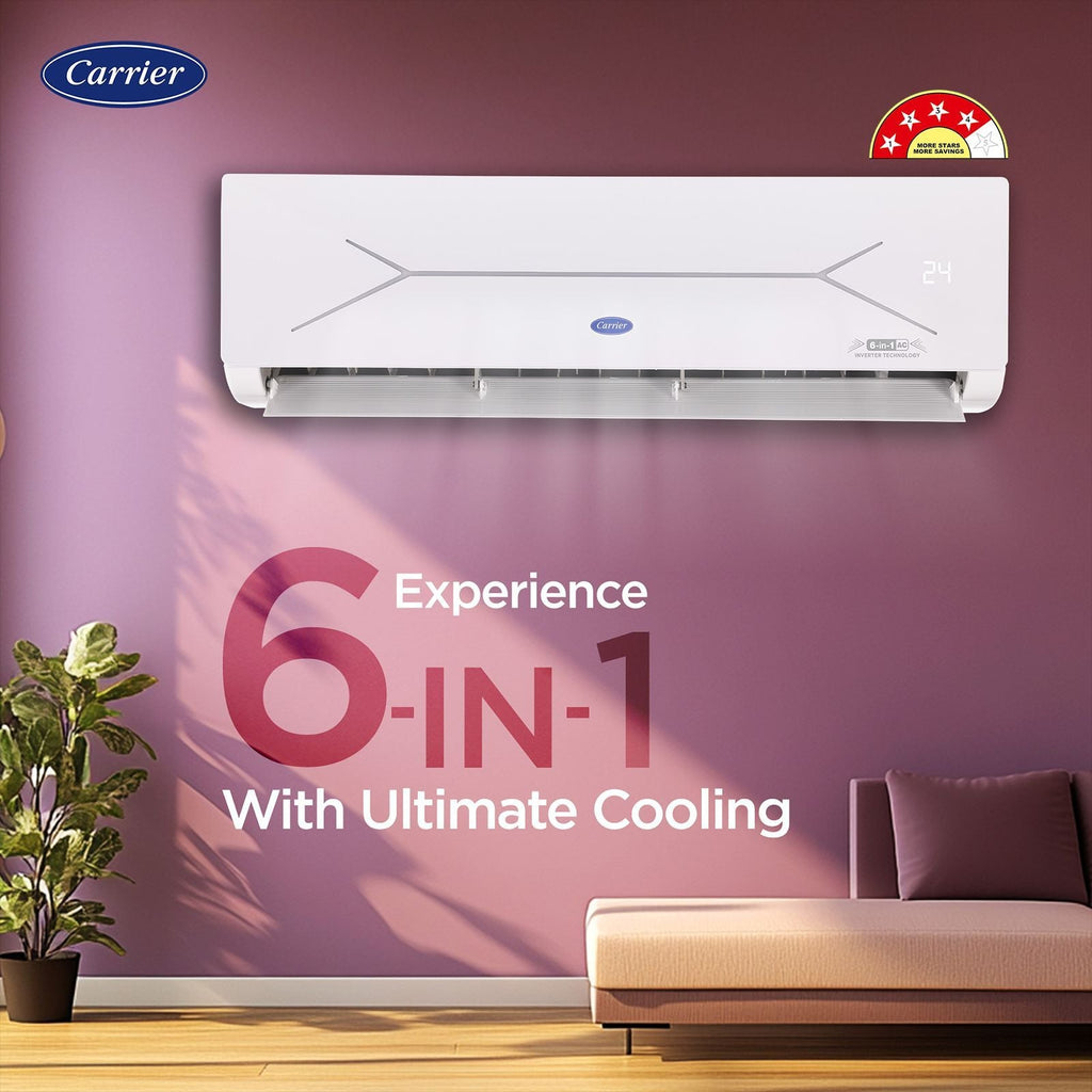 Carrier ESTER EDGE FXi 6 in 1 Convertible 1.5 Ton 4 Star Inverter Split AC with Intelligent CRF Alert (Copper Condenser, CAI19EE4R35F0)