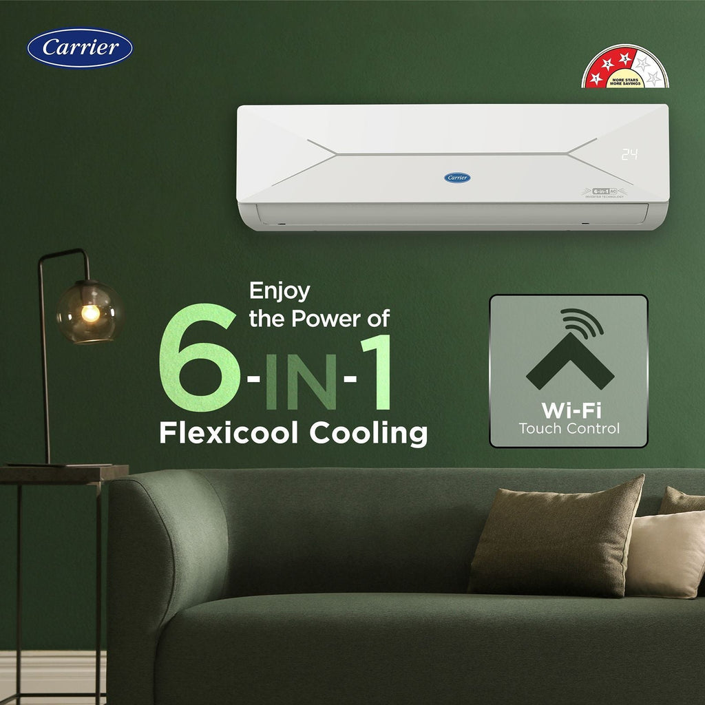 Carrier ESTER EDGE FXi 6 in 1 Convertible 1 Ton 3 Star Inverter Split Smart AC with Wi-Fi Supported (Copper Condenser, CAI12EE3R35W0)