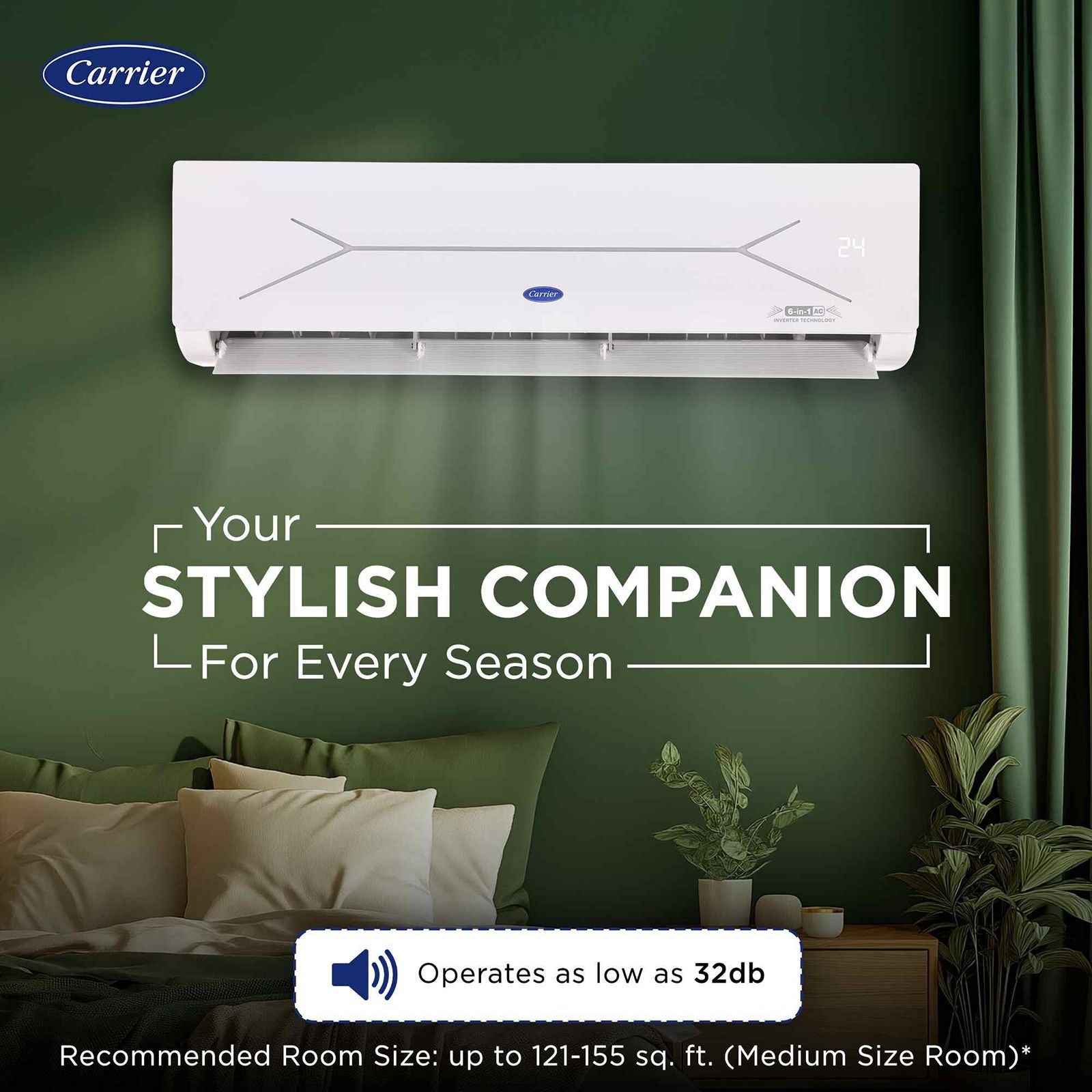 Carrier ESTER EDGE FXi 6 in 1 Convertible 1 Ton 3 Star Inverter Split Smart AC with Wi-Fi Supported (Copper Condenser, CAI12EE3R35W0)