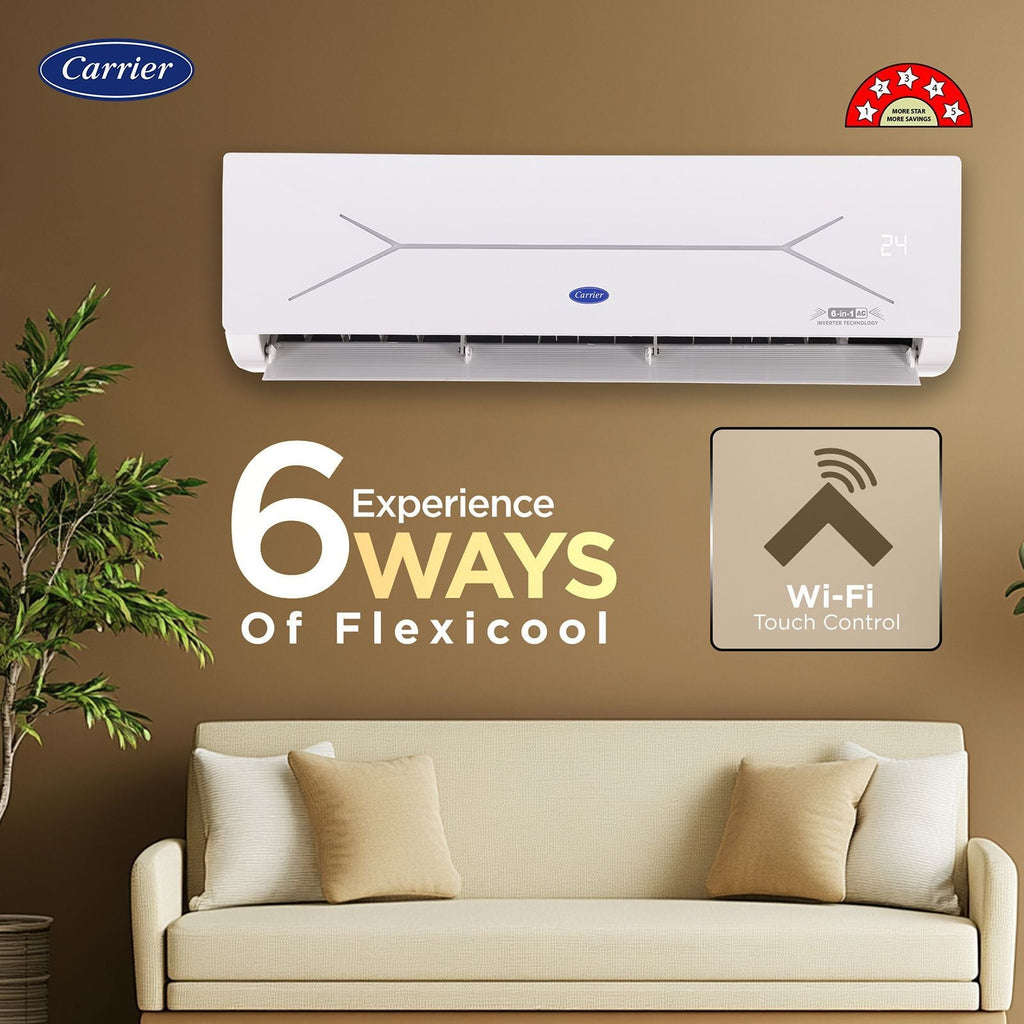 Carrier ESTER EDGE FXi 6 in 1 Convertible 1 Ton 5 Star Inverter Split Smart AC with Wi-Fi Supported (Copper Condenser, CAI12EE5R35W0)