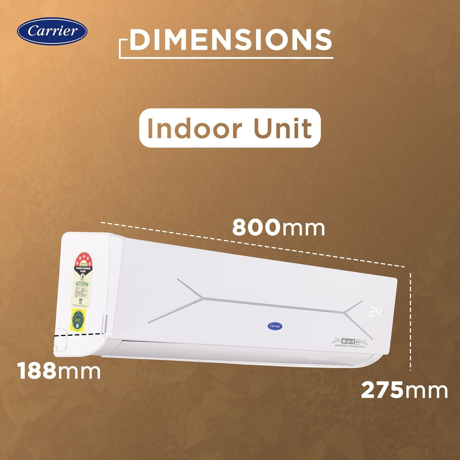 Carrier ESTER EDGE FXi 6 in 1 Convertible 1 Ton 5 Star Inverter Split Smart AC with Wi-Fi Supported (Copper Condenser, CAI12EE5R35W0)