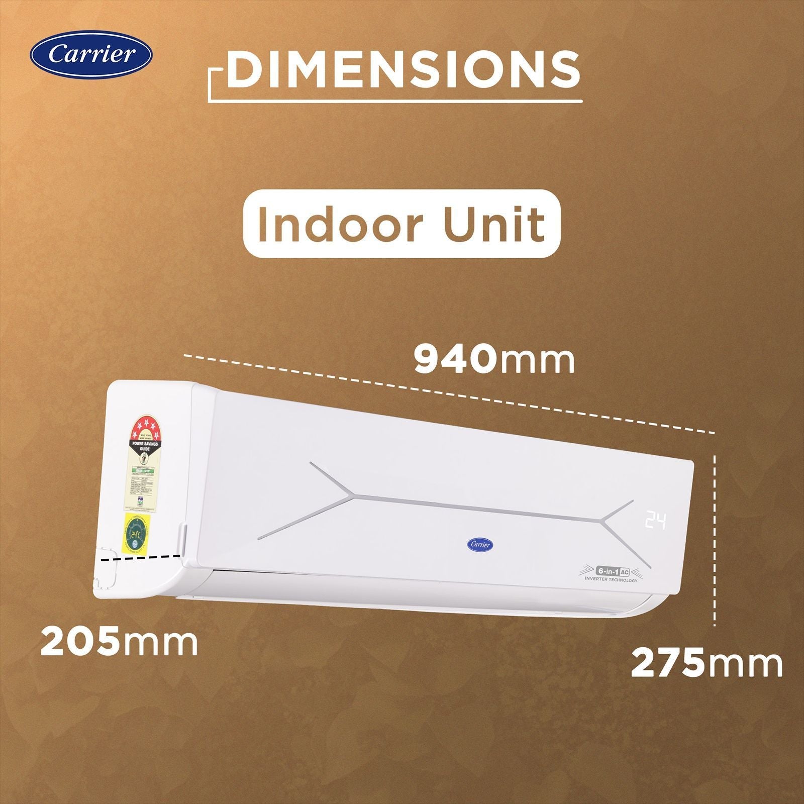 Carrier ESTER EDGE FXi 6 in 1 Convertible 1.5 Ton 5 Star Inverter Split Smart AC with Wi-Fi Supported (Copper Condenser, CAI19EE5R35W0)