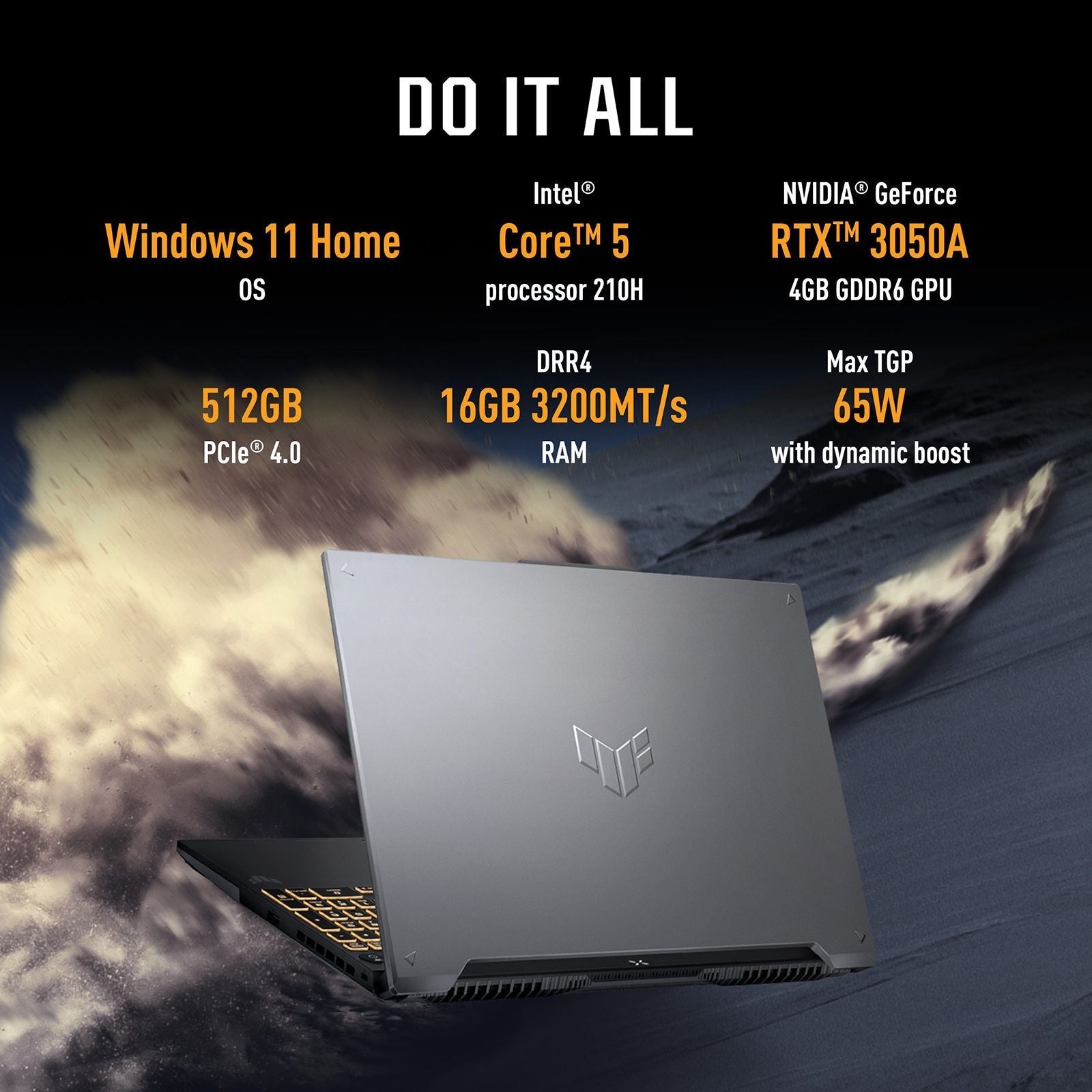 ASUS TUF F16 Intel Core 5 210H Gaming Laptop (16GB, 512GB SSD, Windows 11 Home, 4GB Graphics, 16 inch 144 Hz Full HD Plus Display, NVIDIA GeForce RTX 3050A, Mecha Gray, 2.2 KG)