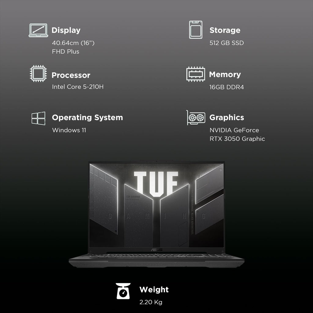ASUS TUF F16 Intel Core 5 210H Gaming Laptop (16GB, 512GB SSD, Windows 11 Home, 4GB Graphics, 16 inch 144 Hz Full HD Plus Display, NVIDIA GeForce RTX 3050A, Mecha Gray, 2.2 KG)