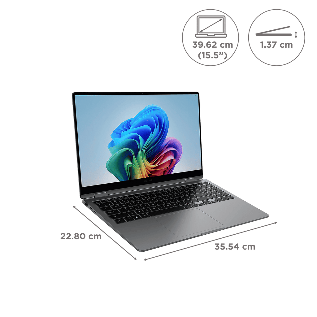 SAMSUNG Galaxy Book5 360 Intel Core Ultra 5 Touchscreen Thin & Light Laptop (16GB, 512GB SSD, Windows 11 Home, 8GB Graphics, 15.6 inch FHD AMOLED Display, MS Office 2021, Gray, 1.46 KG)