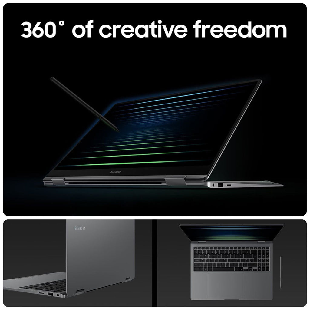 SAMSUNG Galaxy Book5 Pro 360 Intel Core Ultra 7 Touchscreen 2-in-1 Laptop (16GB, 512GB SSD, Windows 11 Home, 8GB Graphics, 15.9 inch WQXGA Plus AMOLED Display, MS Office 2021, Gray, 1.69 KG)