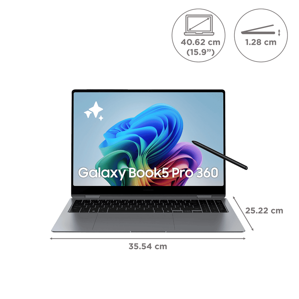 SAMSUNG Galaxy Book5 Pro 360 Intel Core Ultra 7 Touchscreen 2-in-1 Laptop (16GB, 512GB SSD, Windows 11 Home, 8GB Graphics, 15.9 inch WQXGA Plus AMOLED Display, MS Office 2021, Gray, 1.69 KG)