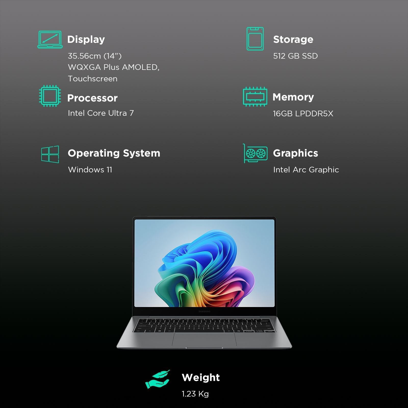 SAMSUNG Galaxy Book5 Pro Intel Core Ultra 7 Touchscreen Thin & Light Laptop (16GB, 512GB SSD, Windows 11 Home, 8GB Graphics, 14 inch WQXGA Plus AMOLED Display, MS Office 2021, Gray, 1.23 KG)