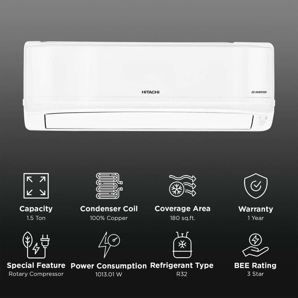 HITACHI iZen 3400SXL Convertible 1.5 Ton 3 Star Inverter Split AC with Penta Sensor (Copper Condenser, RAS.G318PCC2SS1)