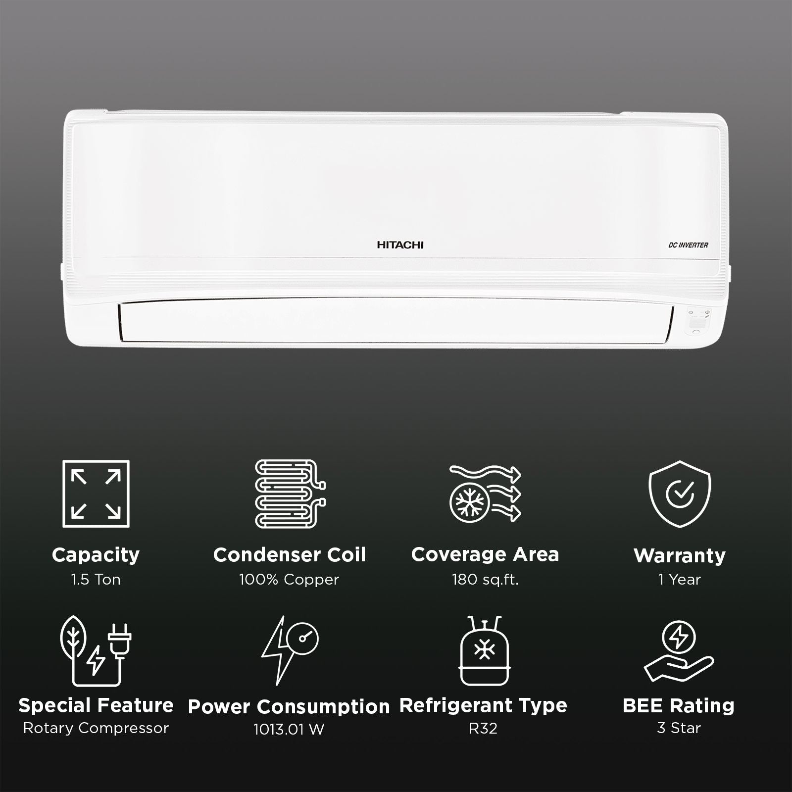 HITACHI iZen 3400SXL Convertible 1.5 Ton 3 Star Inverter Split AC with Penta Sensor (Copper Condenser, RAS.G318PCC2SS1)