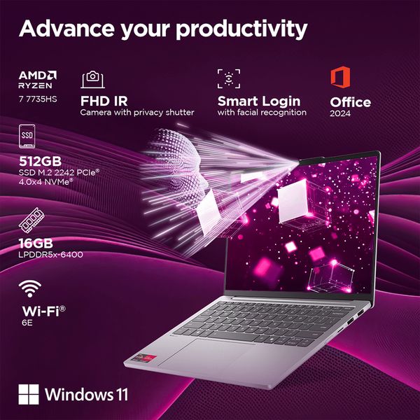 Lenovo IdeaPad Slim 5 13ARP10 AMD Ryzen 7 Thin & Light Laptop (16GB, 512GB SSD, Windows 11 Home, 13.3 inch WUXGA IPS Display, MS Office Home 2024, Cloud Grey, 1.15 KG)