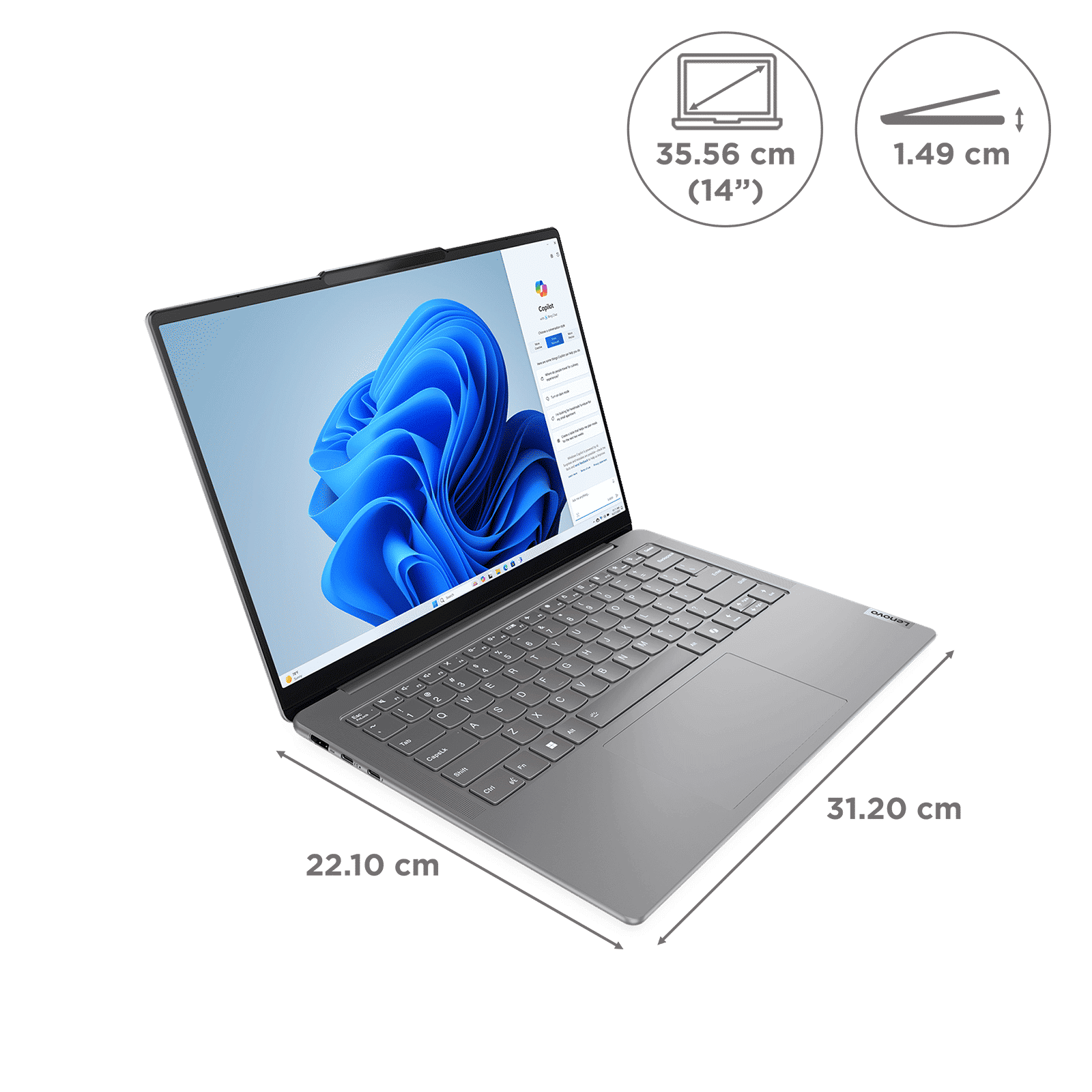 Lenovo Yoga Slim 7 14IMH9 Intel Core Ultra 5 Laptop (16GB, 1TB SSD, Windows 11 Home, 14 inch WUXGA OLED Display, MS Office 2024, Luna Grey, 1.39 KG)