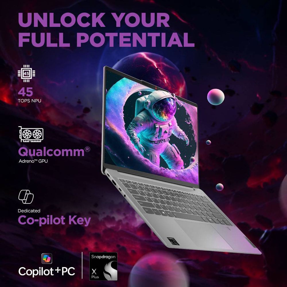 Lenovo IdeaPad Slim 5 14Q8X9 Qualcomm Snapdragon X Plus Thin & Light Laptop (16GB, 1TB SSD, Windows 11 Home, 14 inch WUXGA IPS Display, MS Office Home 2024, Cloud Grey, 1.48 KG)