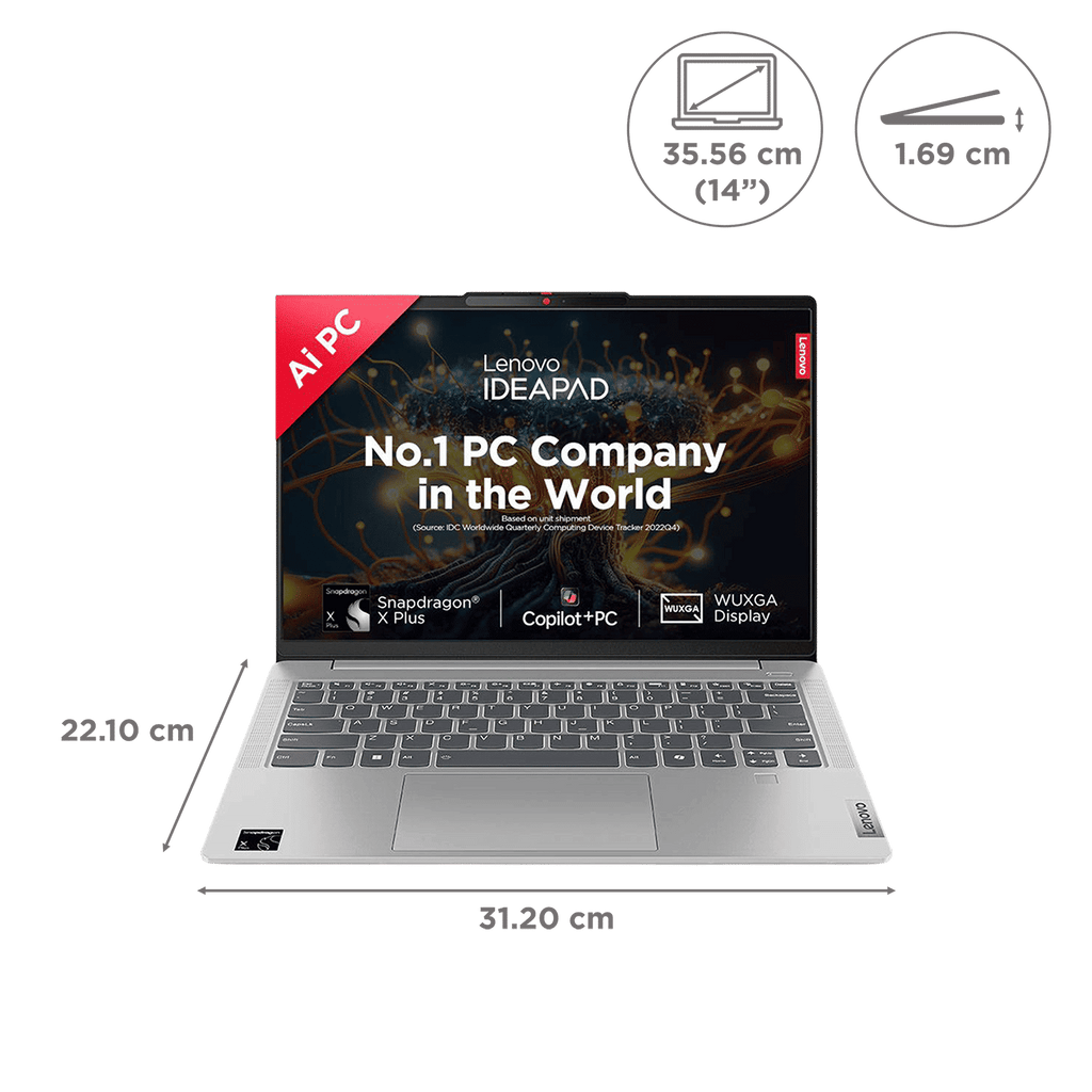 Lenovo IdeaPad Slim 5 14Q8X9 Qualcomm Snapdragon X Plus Thin & Light Laptop (16GB, 1TB SSD, Windows 11 Home, 14 inch WUXGA IPS Display, MS Office Home 2024, Cloud Grey, 1.48 KG)
