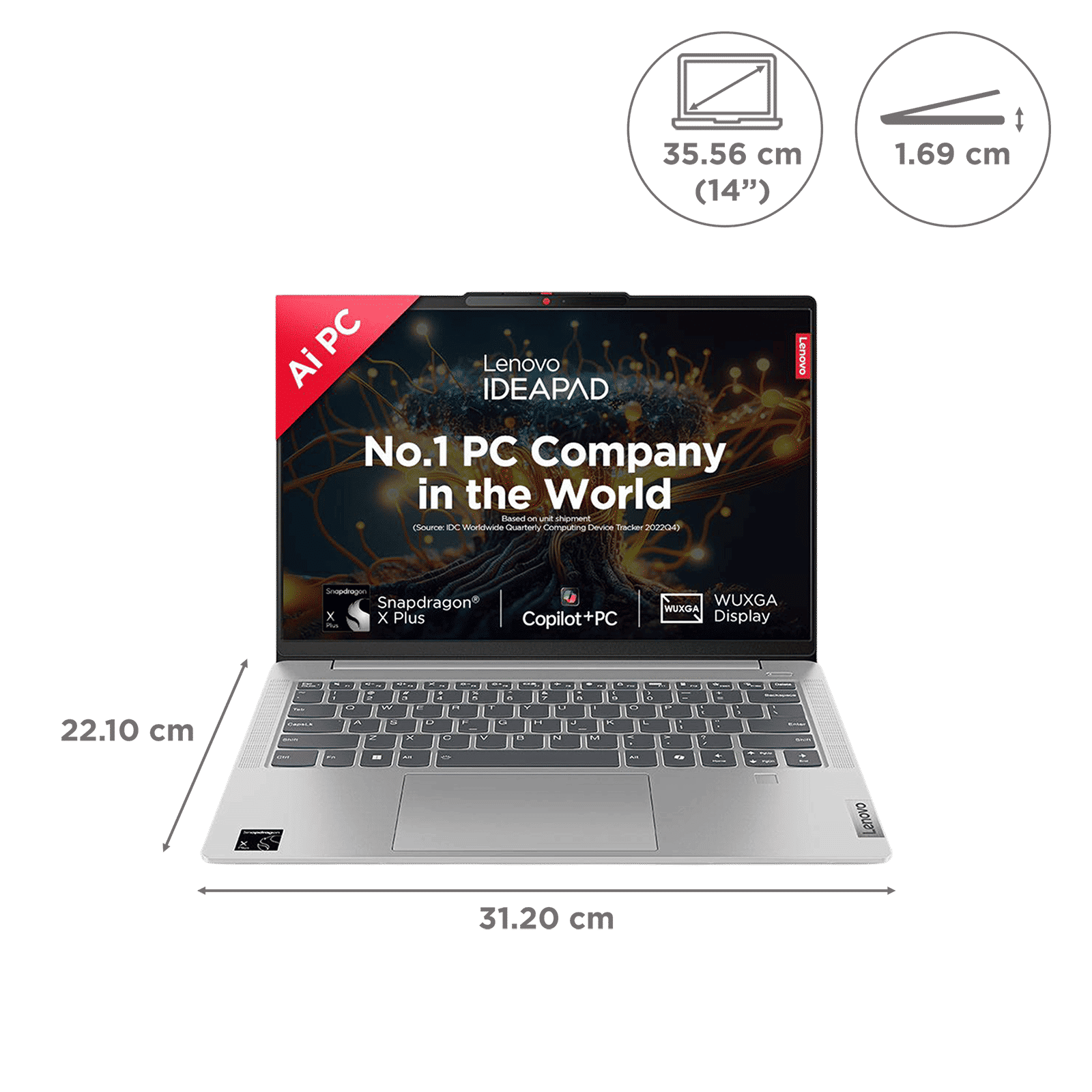 Lenovo IdeaPad Slim 5 14Q8X9 Qualcomm Snapdragon X Plus Thin & Light Laptop (16GB, 1TB SSD, Windows 11 Home, 14 inch WUXGA IPS Display, MS Office Home 2024, Cloud Grey, 1.48 KG)