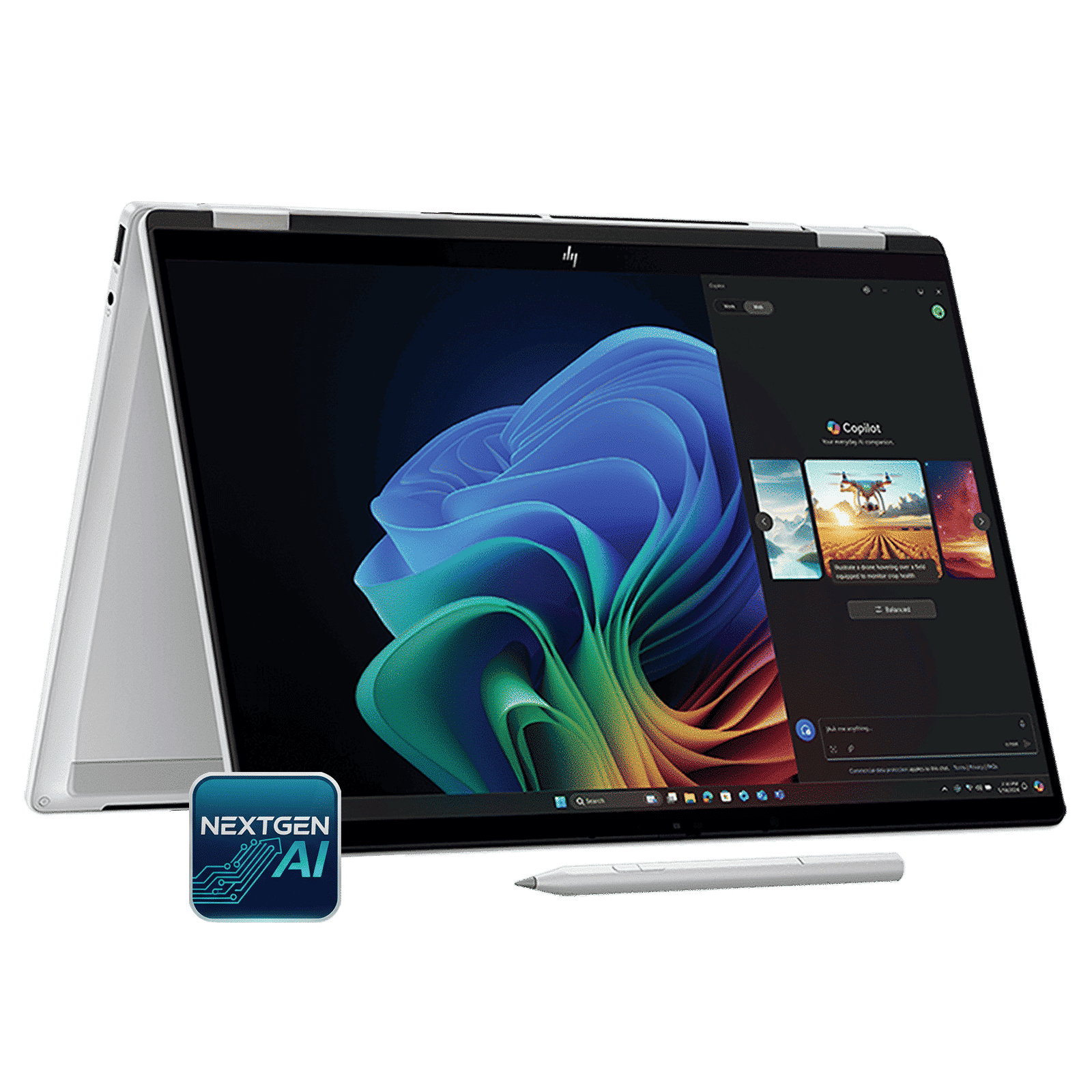 HP OmniBook X Flip 14-fm0058TU Intel Core Ultra 5 Touchscreen Thin & Light Laptop (16GB, 512GB SSD, Windows 11 Home, 14 inch 3K OLED Display, MS Office Home 2024, Glacier Silver, 1.38 KG)
