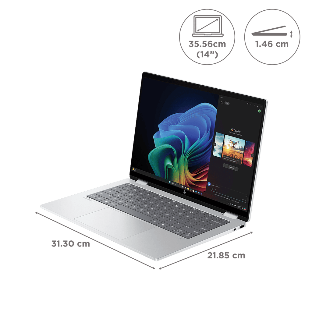 HP OmniBook X Flip 14-fm0058TU Intel Core Ultra 5 Touchscreen Thin & Light Laptop (16GB, 512GB SSD, Windows 11 Home, 14 inch 3K OLED Display, MS Office Home 2024, Glacier Silver, 1.38 KG)