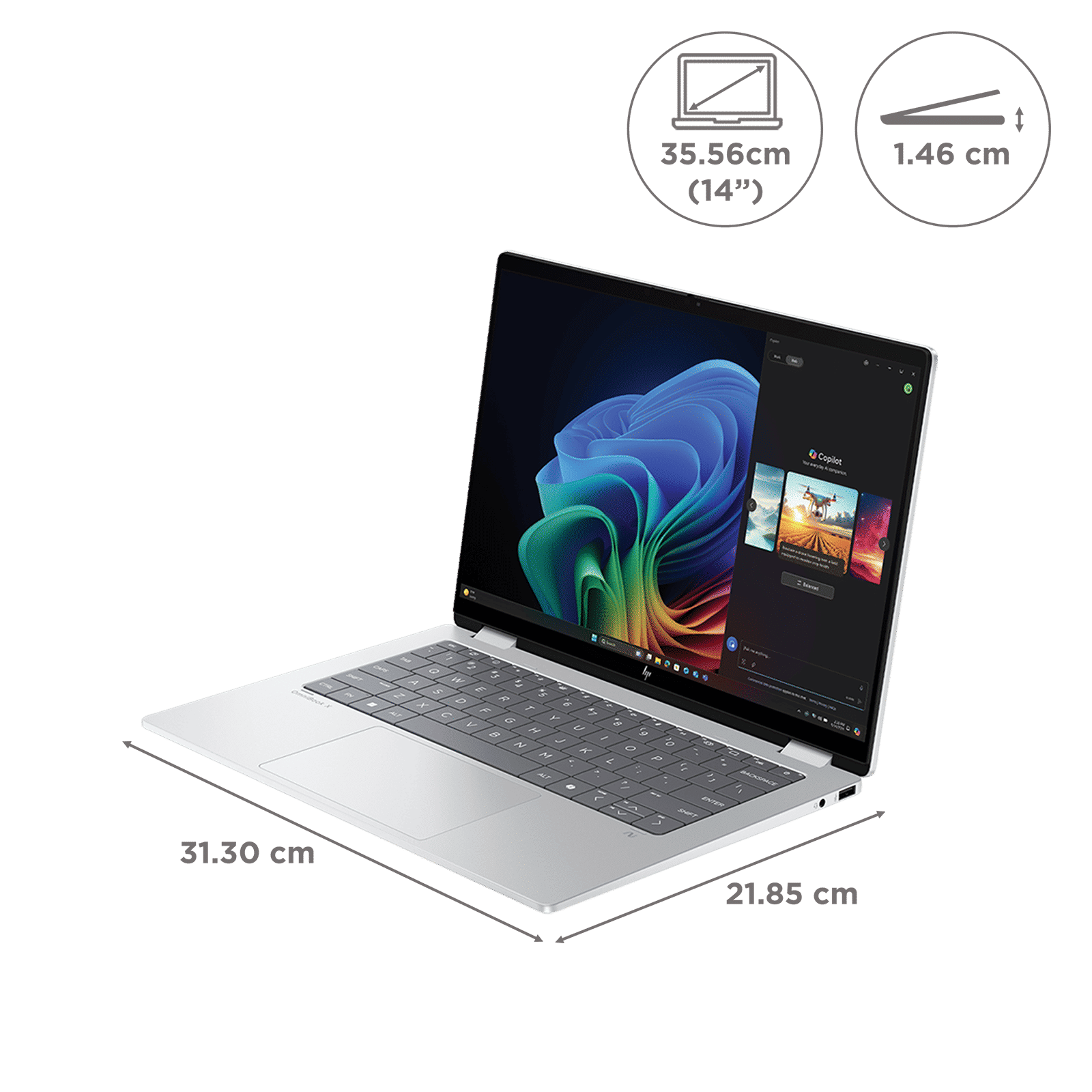 HP OmniBook X Flip 14-fm0058TU Intel Core Ultra 5 Touchscreen Thin & Light Laptop (16GB, 512GB SSD, Windows 11 Home, 14 inch 3K OLED Display, MS Office Home 2024, Glacier Silver, 1.38 KG)