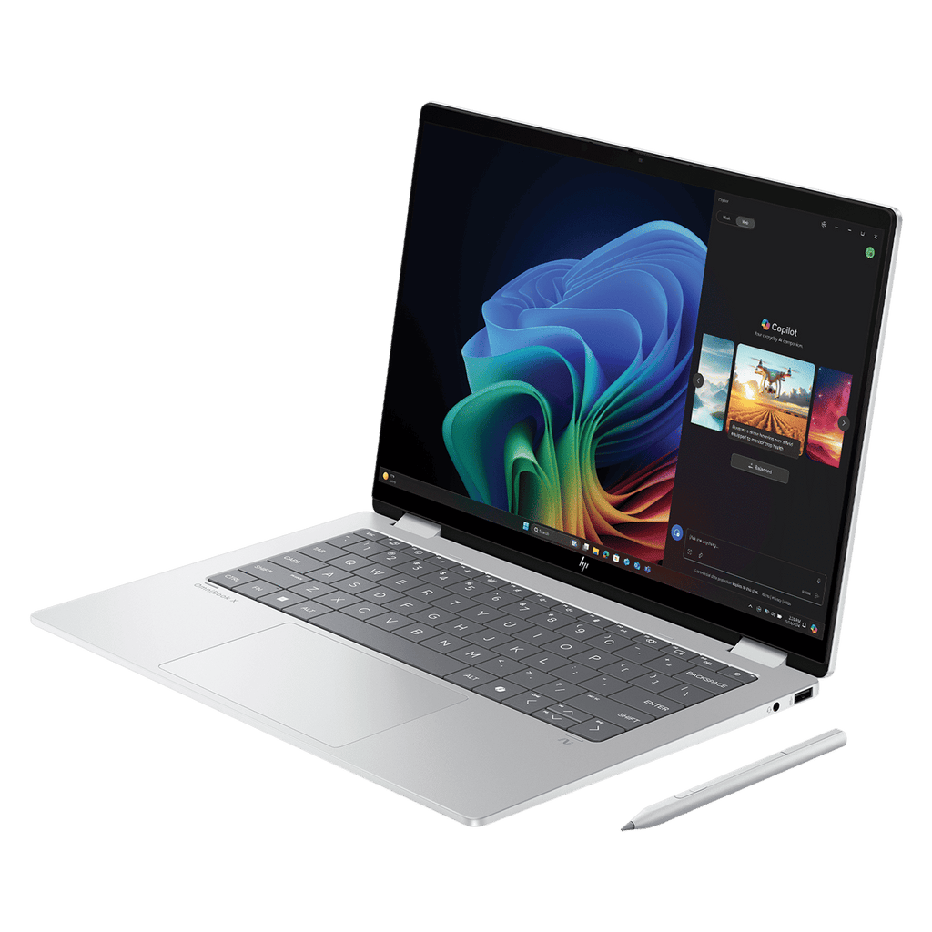 HP OmniBook X Flip 14-fm0058TU Intel Core Ultra 5 Touchscreen Thin & Light Laptop (16GB, 512GB SSD, Windows 11 Home, 14 inch 3K OLED Display, MS Office Home 2024, Glacier Silver, 1.38 KG)