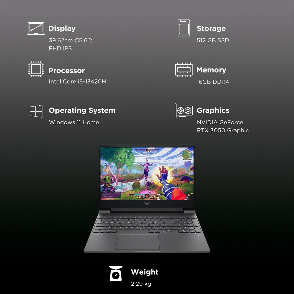 HP Victus 15-fa2192TX Intel Core i5 13th Gen Gaming Laptop (16GB, 512GB SSD, Windows 11 Home, 4GB Graphics, 15.6 inch 144 Hz Full HD IPS Display, NVIDIA GeForce RTX 3050, MS Office Home 2024, Performance Blue, 2.29 KG)