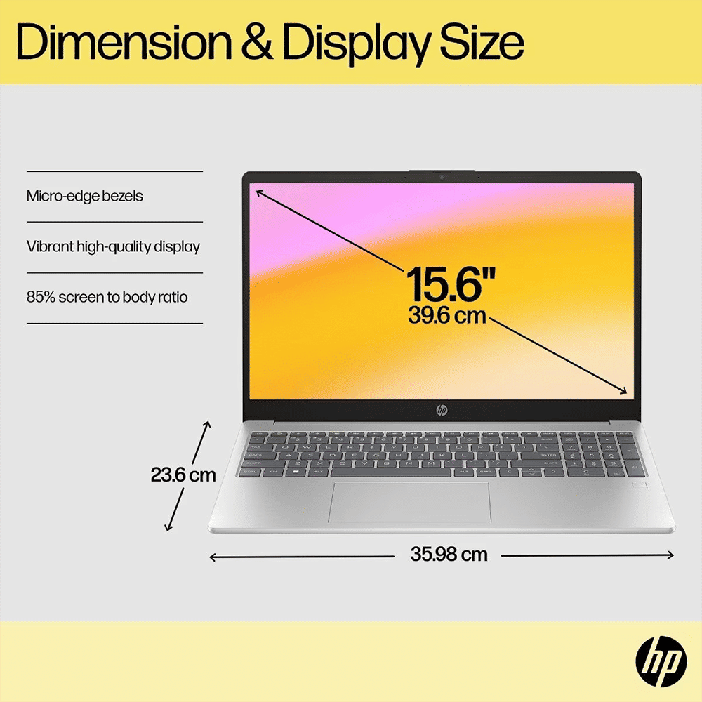 HP 15-fc0154AU AMD Ryzen 3 Thin & Light Laptop (8GB, 512GB SSD, Windows 11 Home, 15.6 inch Full HD Display, MS Office Home, Natural Silver, 1.59 KG)