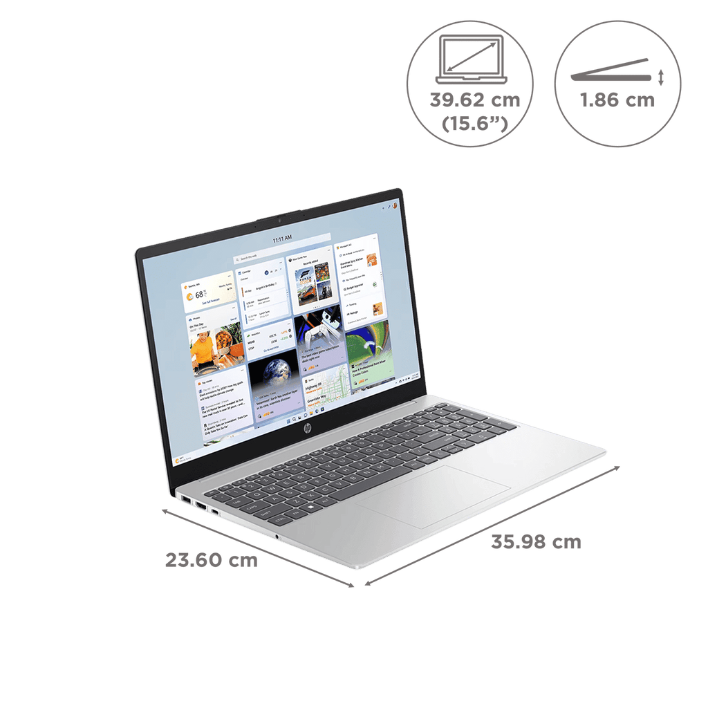 HP 15-fc0154AU AMD Ryzen 3 Thin & Light Laptop (8GB, 512GB SSD, Windows 11 Home, 15.6 inch Full HD Display, MS Office Home, Natural Silver, 1.59 KG)