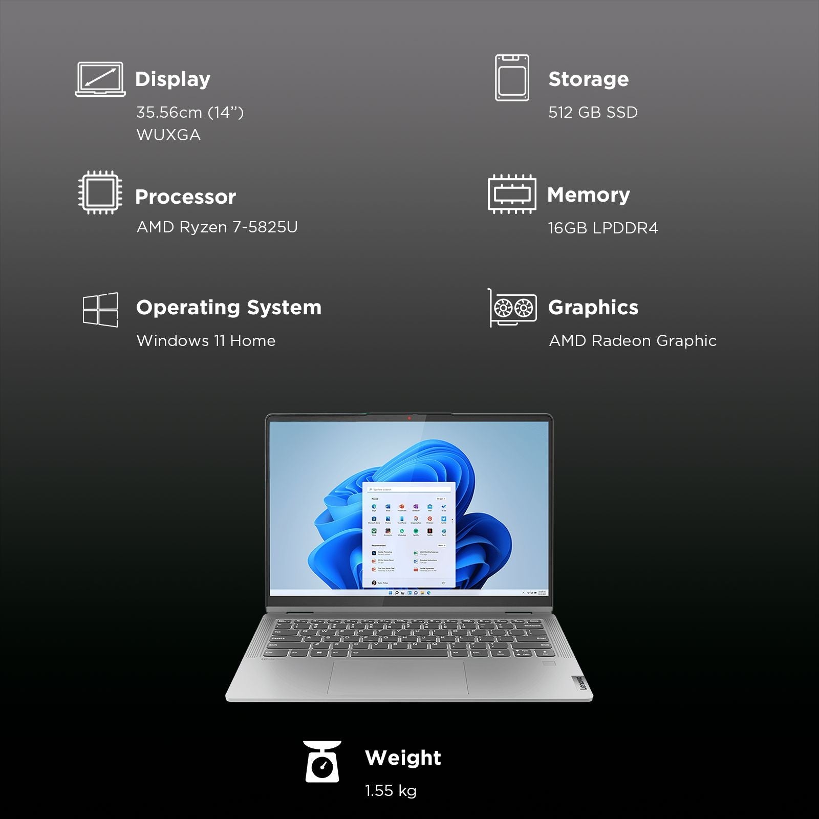 Lenovo IdeaPad Flex 5 14ABR8 AMD Ryzen 7 Touchscreen 2-in-1 Laptop (16GB, 512GB SSD, Windows 11 Home, 14 inch WUXGA IPS Display, MS Office Home 2024, 1.55 KG)