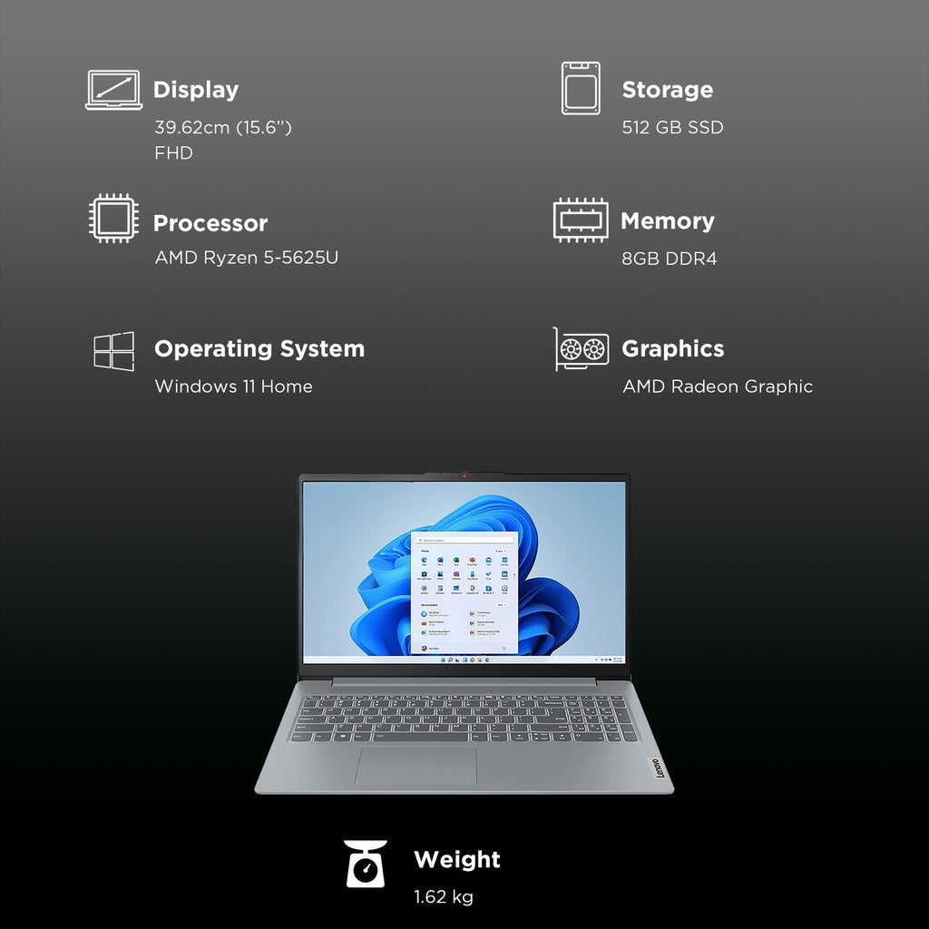 Lenovo IdeaPad Slim 3 15ABR8 AMD Ryzen 5 Thin & Light Laptop (8GB, 512GB SSD, Windows 11 Home, 15.6 inch Full HD Display, 1.62 KG)