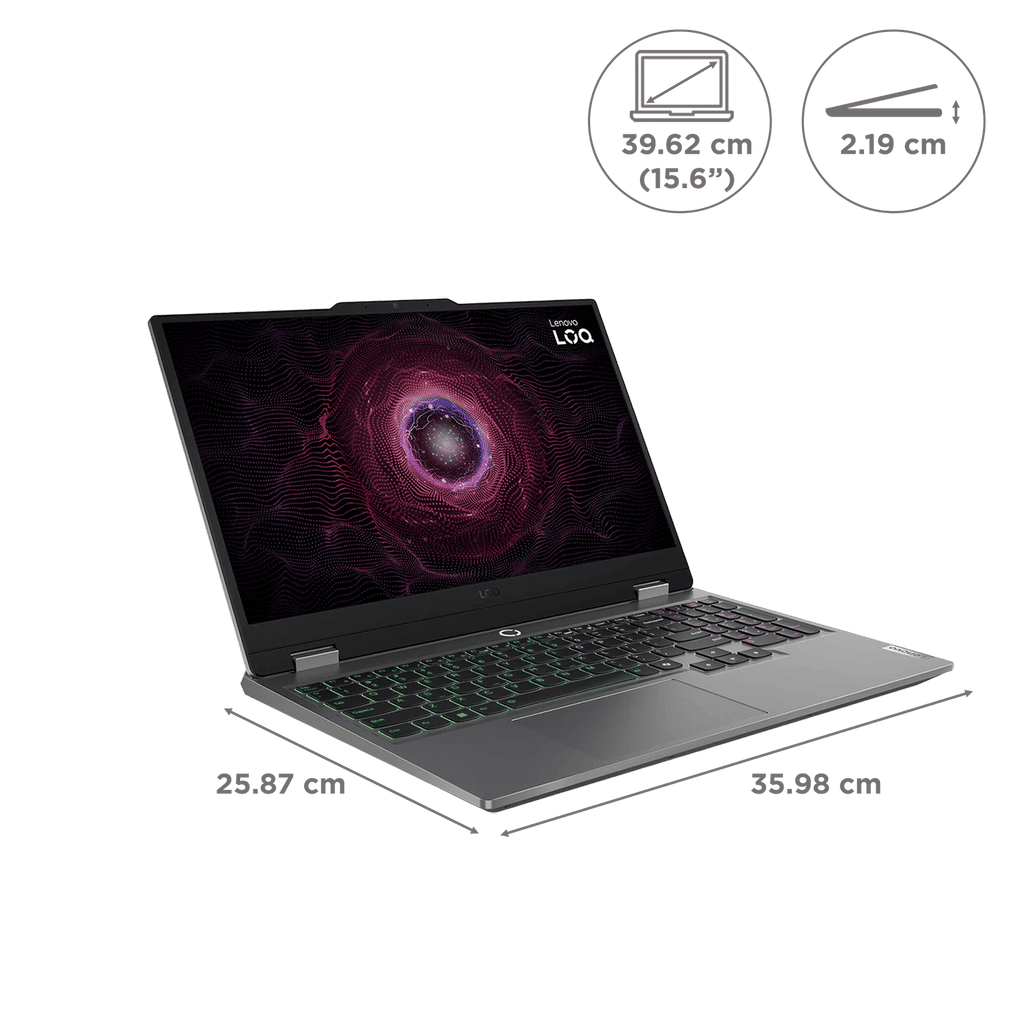 Lenovo LOQ 15ARP9 AMD Ryzen 5 Gaming Laptop (24GB, 512GB SSD, Windows 11 Home, 6GB Graphics, 15.6 inch 144 Hz Full HD IPS Display, NVIDIA GeForce RTX 3050, MS Office Home 2024, Luna Grey, 2.38 KG)