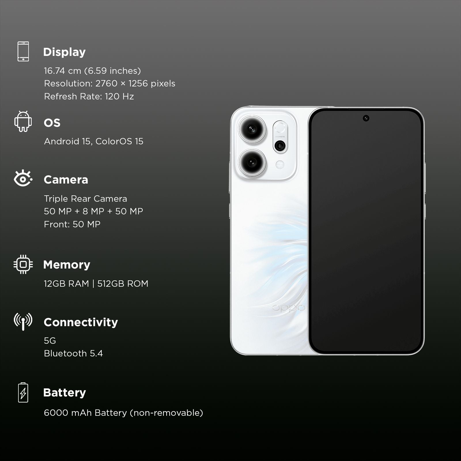 oppo Reno 14 5G (12GB RAM, 512GB, Pearl White)