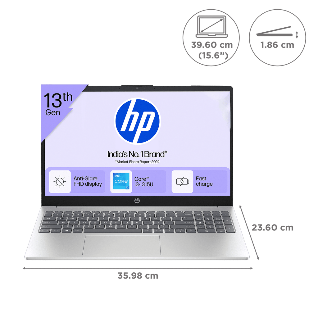 HP 15-fd0691TU Thin & Light Laptop (12GB RAM, 512GB SSD, Windows 11 Home, 15.6 inch Full HD Display, Natural Silver, 1.59 KG)