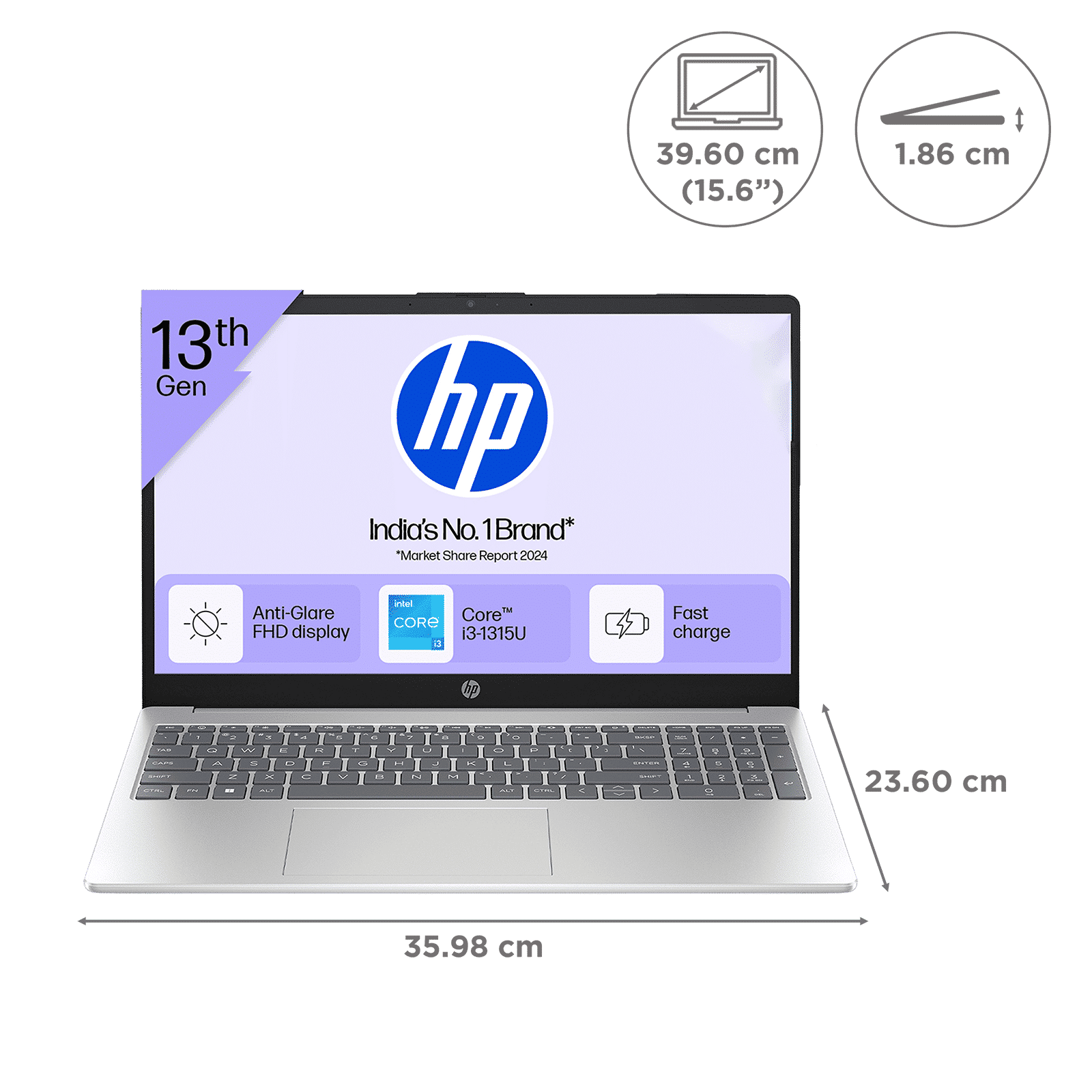 HP 15-fd0691TU Thin & Light Laptop (12GB RAM, 512GB SSD, Windows 11 Home, 15.6 inch Full HD Display, Natural Silver, 1.59 KG)